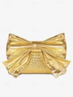 Women's Gold Faux Leather Clutch Bag with Oversized Bow