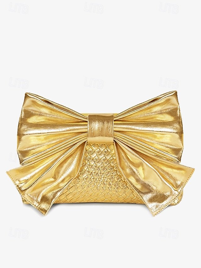 tlzfat1735127099702 Women's Gold Faux Leather Clutch Bag with Oversized Bow - Image 1