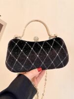 Women's Velvet Quilted Evening Purse with Diamond Accents - - Image 13