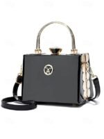 Women's Burgundy Patent Leather Evening Handbag with Gold - Image 12