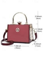 Women's Burgundy Patent Leather Evening Handbag with Gold - Image 10