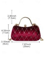 Women's Velvet Quilted Evening Purse with Diamond Accents - - Image 12