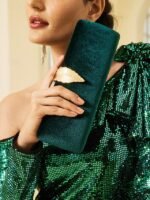 Women's Velvet Clutch Bag with Gold Feather Accent and - Image 3