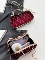 Women's Velvet Quilted Evening Purse with Diamond Accents - - Image 9