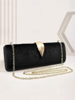 Women's Velvet Clutch Bag with Gold Feather Accent and - Image 6