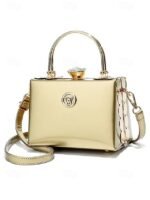 Women's Burgundy Patent Leather Evening Handbag with Gold - Image 14