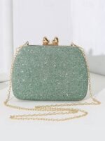 6Pcs Women's Green Sage Glitter Evening Clutch with Rhinestone - Image 4