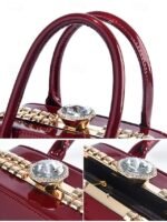 Women's Elegant Patent Leather Evening Handbag, - Image 11