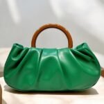 Women's Pleated Faux Leather Tote Clutch Bag with Acrylic