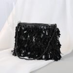 Luxurious Black Evening Clutch with Sparkling Crystal Fringe and - Image 7